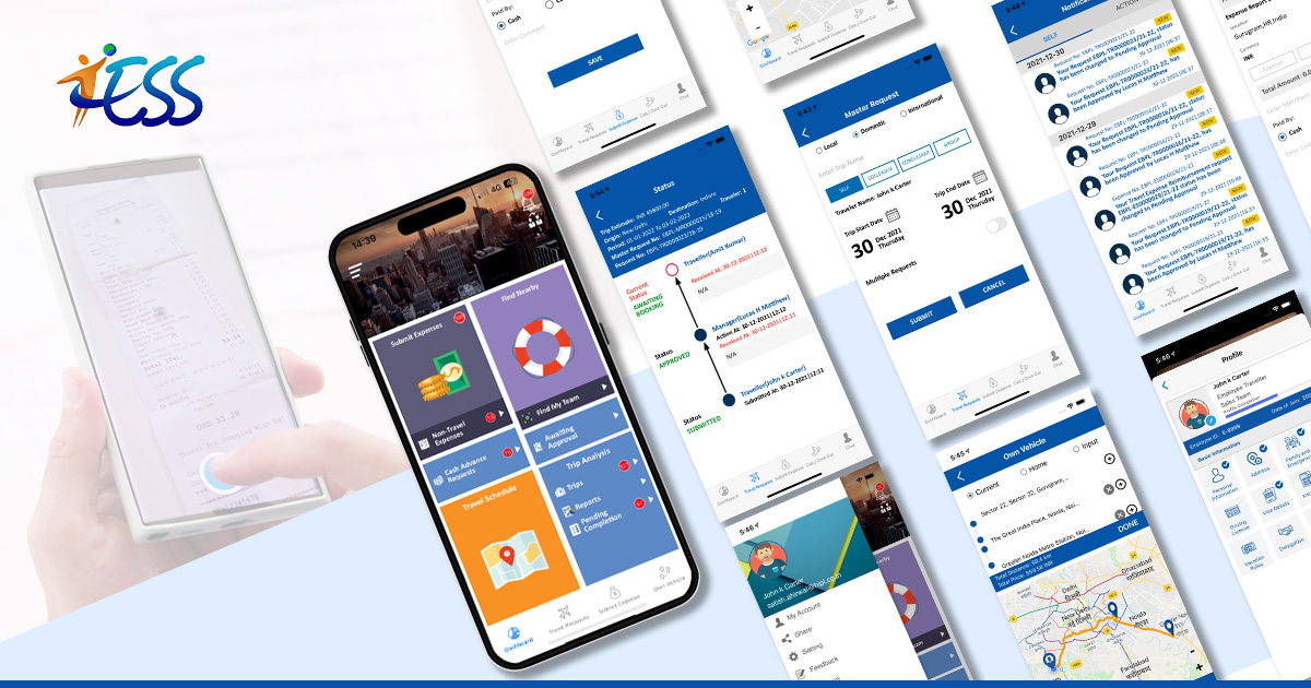 Screens of TESS360 Business Travel App